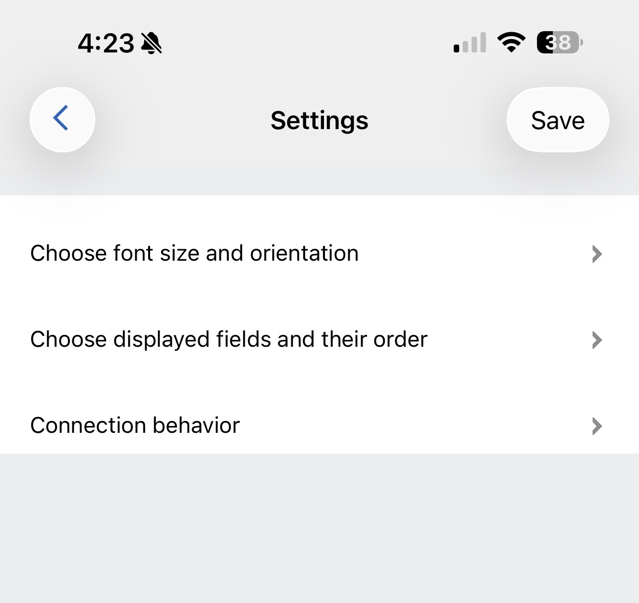 Settings overview screenshot
